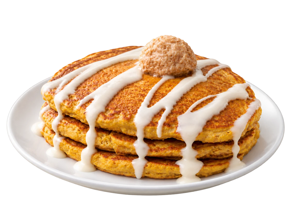 Pumpkin pancakes with cinnamon butter and tres leches cream